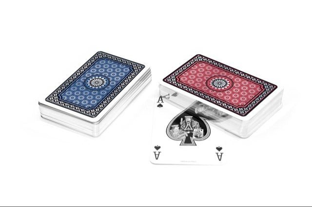 Coffret double Grimaud - Argentées sur tranches - jeu de cartes bridge - Rouge et Noir