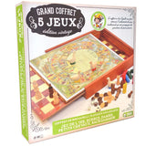 Coffret Multijeux 5 jeux (Échecs / Dames / Oie / Petits chevaux / Backgammon) - jeu de dames dadas jeu de l'oie