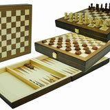 Coffret Multijeux Dames / Echecs / Backgammon - Noyer - Coffret multijeux Backgammon en bois marqueté jeu de dames