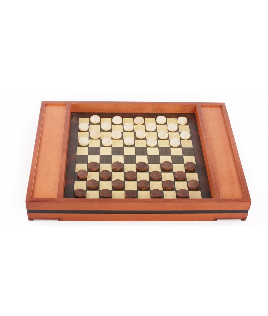 Coffret plumier échecs / dames - jeu traditionnel coffret multijeux jeu de dames dadas jeu de l'oie - Rouge et Noir