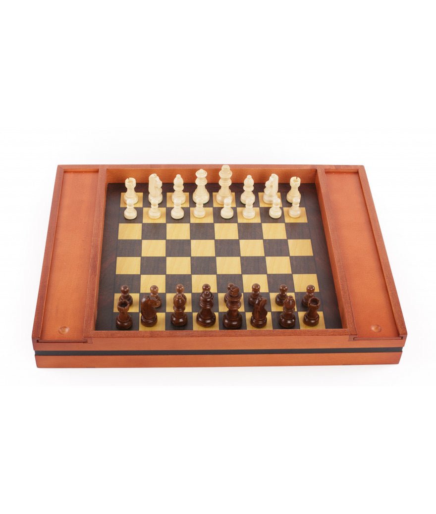 Coffret plumier échecs / dames - jeu traditionnel coffret multijeux jeu de dames dadas jeu de l'oie - Rouge et Noir