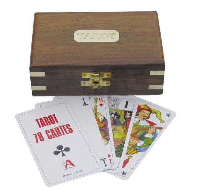 Coffret Sheesham / Laiton - Tarots - jeu de cartes coffret de cartes tarots à jouer - Rouge et Noir