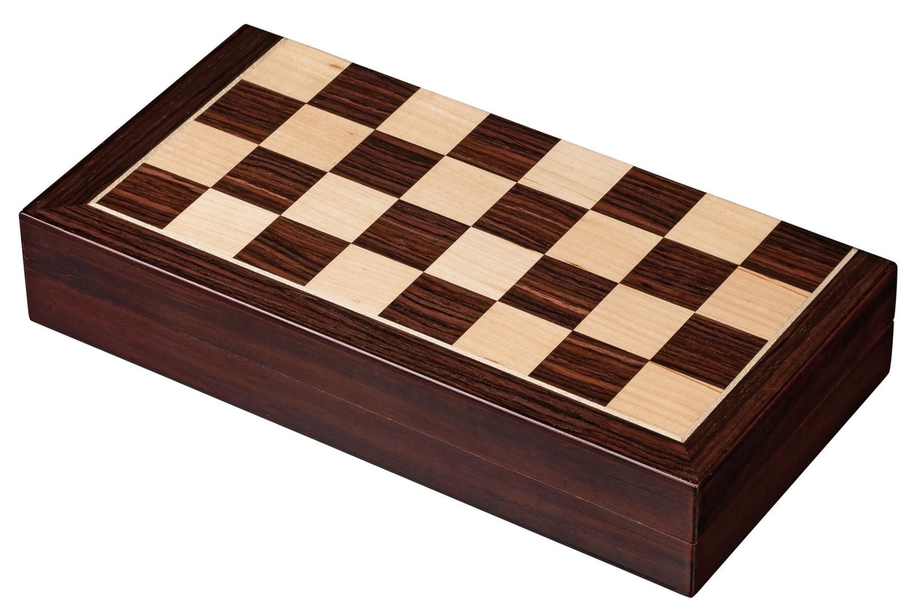 Echecs / Backgammon de voyage - Magnétique - Bois exotiques - Coffret d'échecs en bois marqueté et Backgammon en bois marqueté - Rouge et Noir