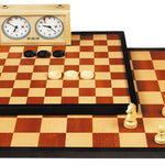 Echiquier / Damier marqueterie et bords bois - 40 / 50 mm - jeu d'échecs en bois échiquier jeu traditionnel jeu de dames - Rouge et Noir