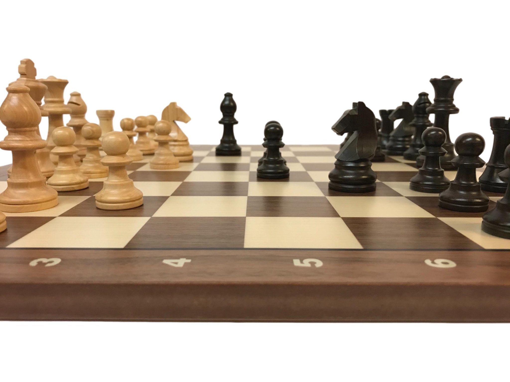 Echiquier Lettré - chiffré - Noyer / Sycomore marqueté - jeu d'échecs échiquier classique - Rouge et Noir