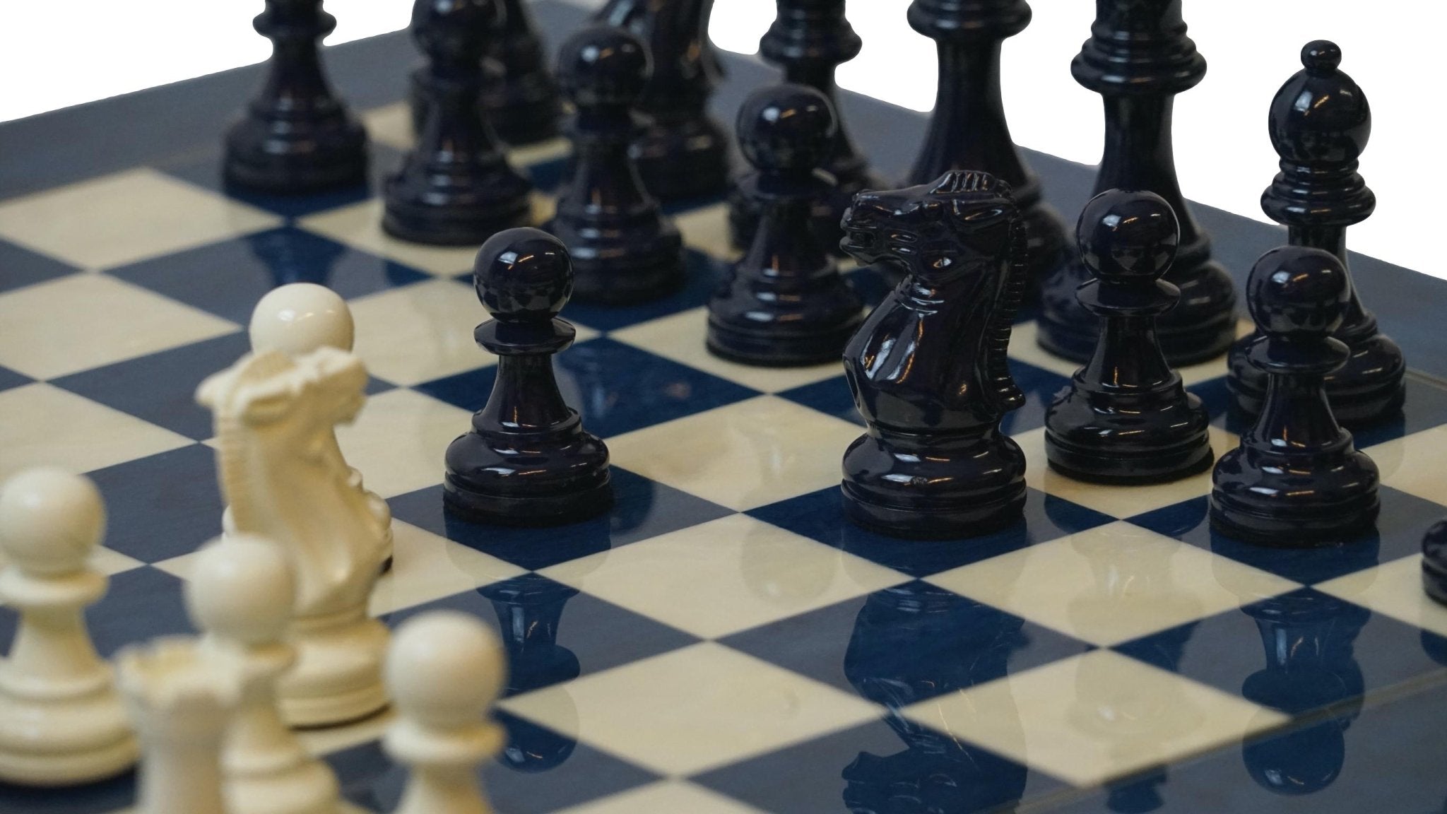 Ensemble bois laqué bleu - ensemble d'échecs classique décoratif - Rouge et Noir