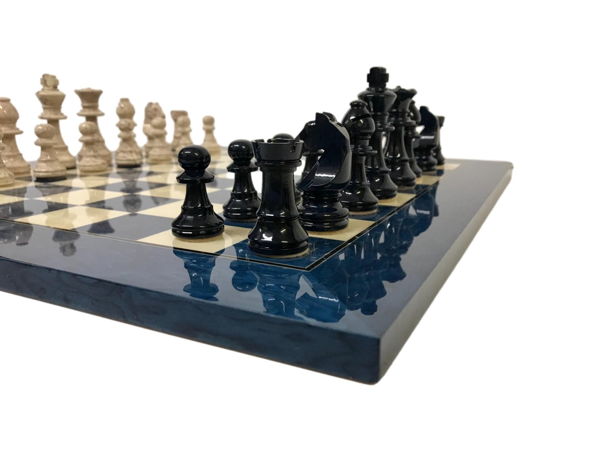 Ensemble bois laqué bleu - ensemble d'échecs classique décoratif - Rouge et Noir