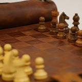 Ensemble d'échecs roulable magnétique - Cuir véritable - Classique - ensemble d'échecs luxe classique jeu d'échecs échecs de voyage en cuir véritable - Rouge et Noir