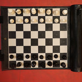 Ensemble d'échecs roulable magnétique - Cuir véritable - Noir - ensemble d'échecs luxe classique jeu d'échecs de voyage en cuir véritable - Rouge et Noir