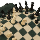 Ensemble d'échecs roulable magnétique - Cuir véritable - Vert - ensemble d'échecs luxe classique jeu d'échecs de voyage en cuir véritable - Rouge et Noir
