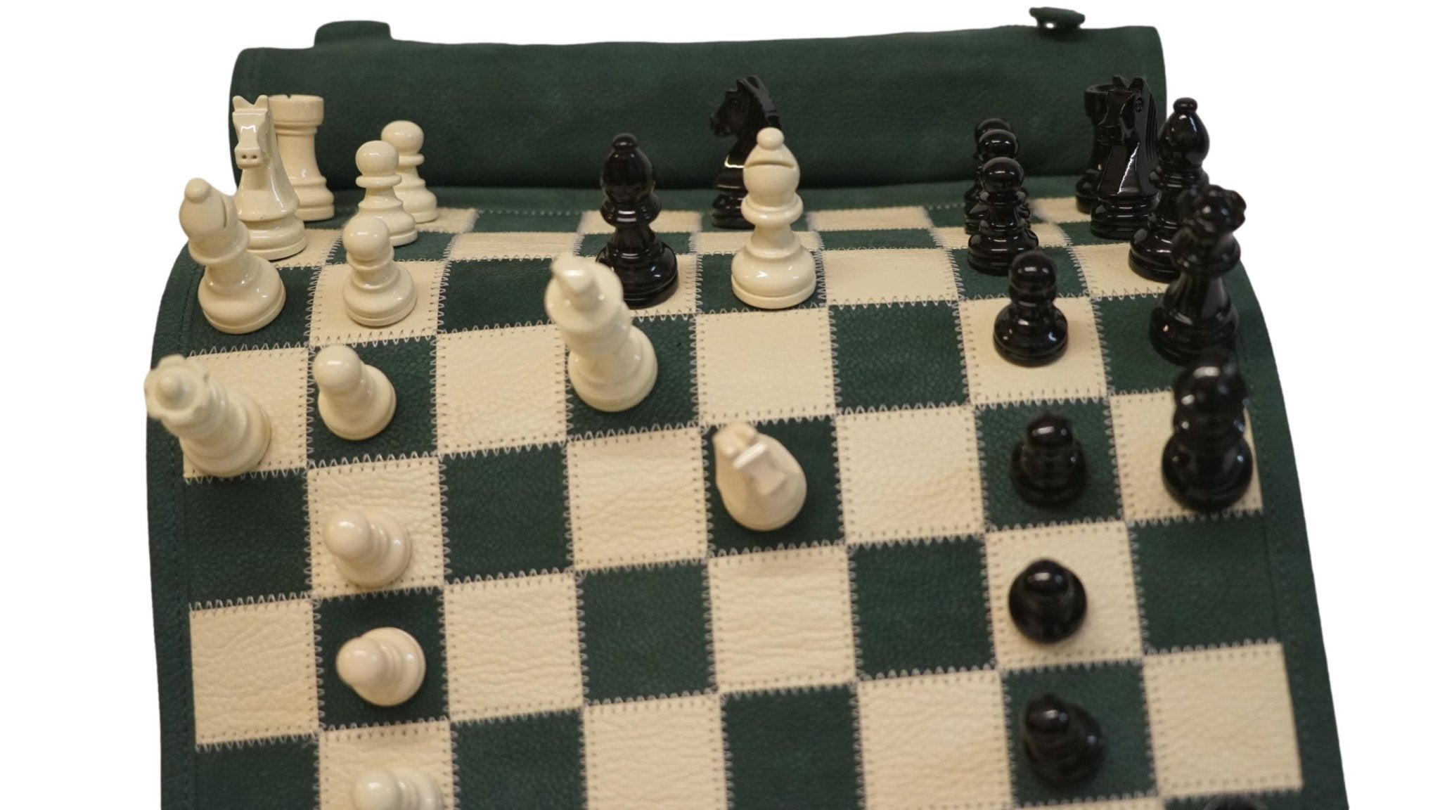 Ensemble d'échecs roulable magnétique - Cuir véritable - Vert - ensemble d'échecs luxe classique jeu d'échecs de voyage en cuir véritable - Rouge et Noir