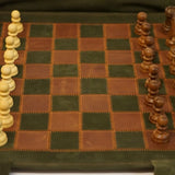 Ensemble d'échecs roulable magnétique - Cuir véritable - Vert / intérieur doré - ensemble d'échecs luxe classique jeu d'échecs échecs de voyage en cuir véritable - Rouge et Noir