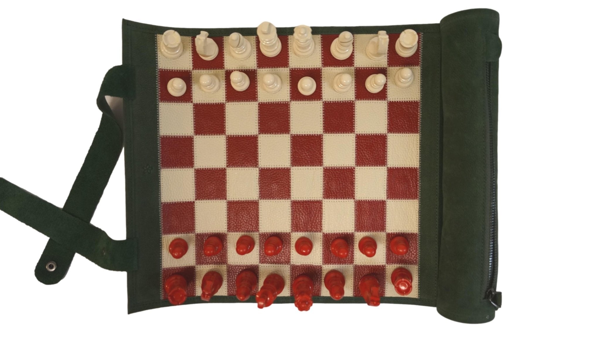 Ensemble d'échecs roulable magnétique - Cuir véritable - Vert / Rouge - ensemble d'échecs luxe classique jeu d'échecs de voyage en cuir véritable - Rouge et Noir