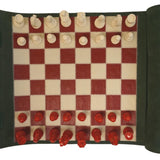 Ensemble d'échecs roulable magnétique - Cuir véritable - Vert / Rouge - ensemble d'échecs luxe classique jeu d'échecs de voyage en cuir véritable - Rouge et Noir