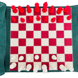 Ensemble d'échecs roulable magnétique - Cuir véritable - Vert / Rouge - ensemble d'échecs luxe classique jeu d'échecs de voyage en cuir véritable - Rouge et Noir