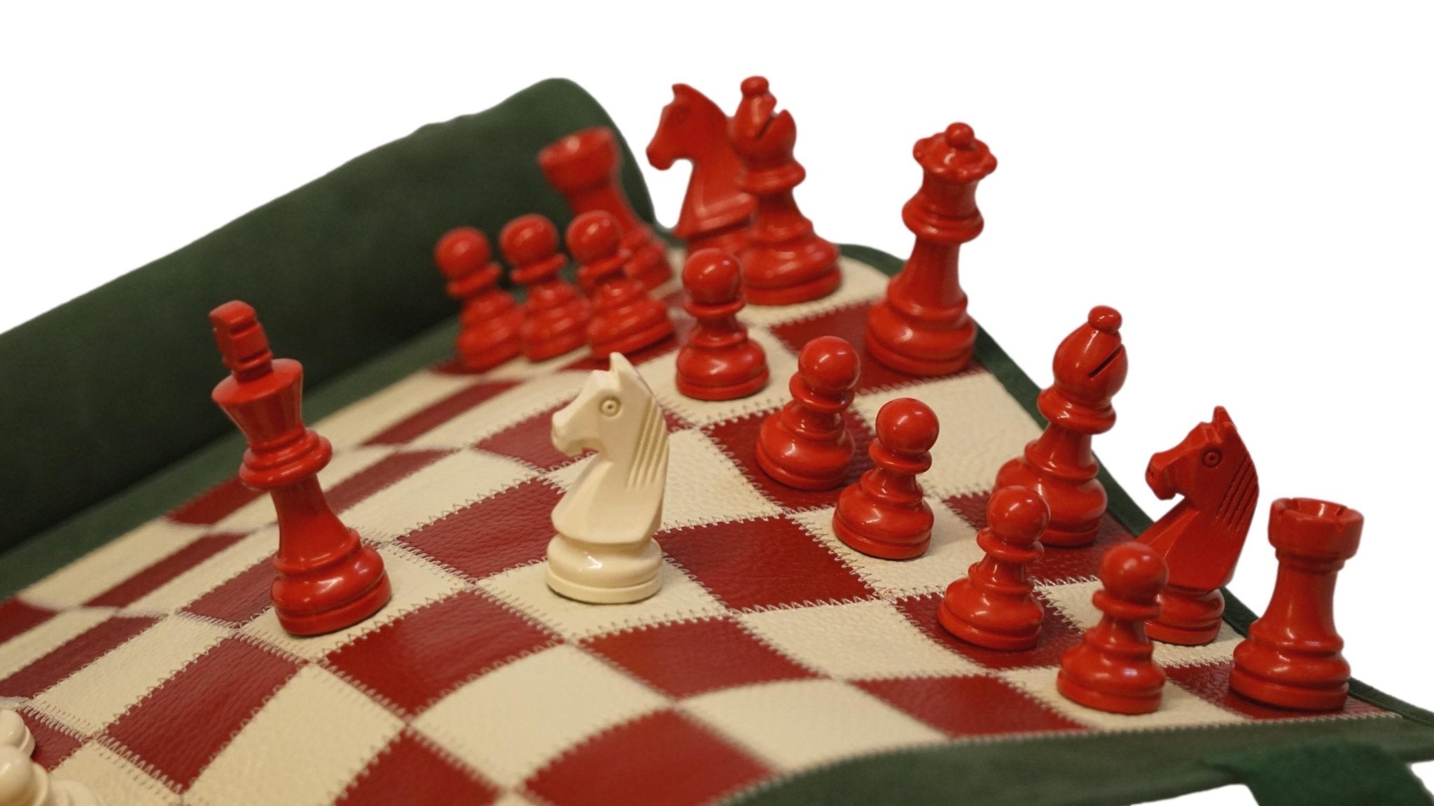 Ensemble d'échecs roulable magnétique - Cuir véritable - Vert / Rouge - ensemble d'échecs luxe classique jeu d'échecs de voyage en cuir véritable - Rouge et Noir