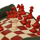 Ensemble d'échecs roulable magnétique - Cuir véritable - Vert / Rouge - ensemble d'échecs luxe classique jeu d'échecs de voyage en cuir véritable - Rouge et Noir