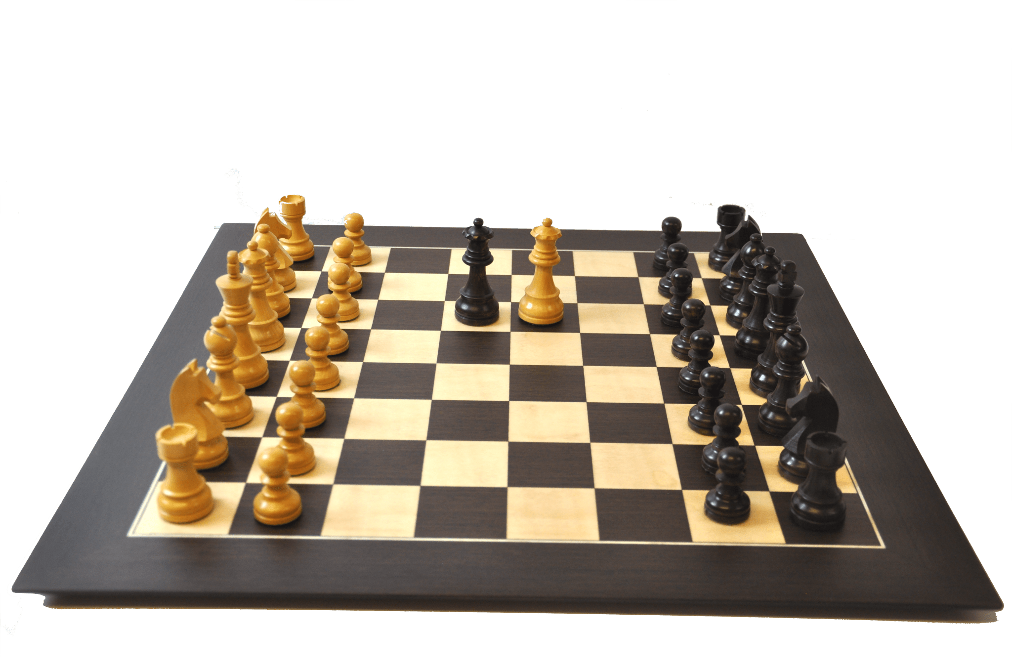 Ensemble design Français Wengé biseauté - Pièces buis teintées - ensemble d'échecs classique - Rouge et Noir