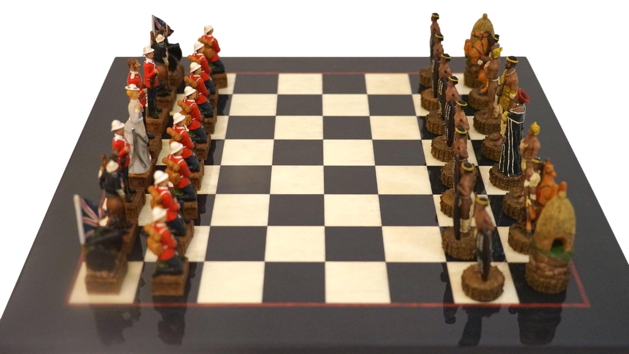 Ensemble les anglais contre les zoulous - Laqué noir - ensemble échecs décoratif - Rouge et Noir