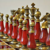 Ensemble Luxe Métal et Perle - Rouge et Or - ensemble d'échecs classique et décoratif luxe - Rouge et Noir