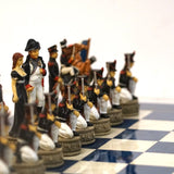 Ensemble Napoléon - Bataille de Waterloo - Laqué bleu - ensemble échecs décoratif - Rouge et Noir