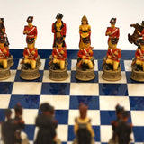 Ensemble Napoléon - Bataille de Waterloo - Laqué bleu - ensemble échecs décoratif - Rouge et Noir