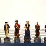 Ensemble Pirates contre la Marine - Laqué bleu - ensemble échecs décoratif - Rouge et Noir