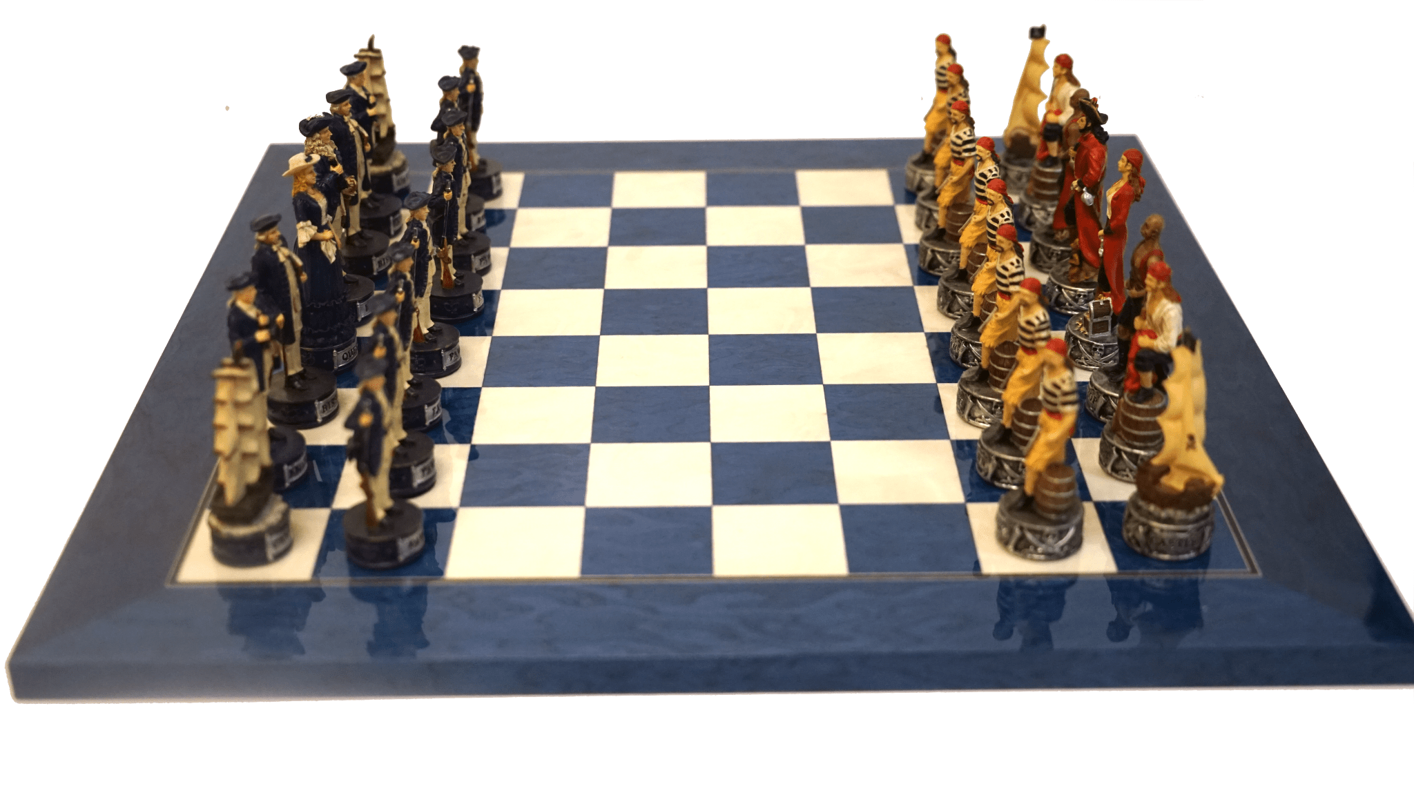 Ensemble Pirates contre la Marine - Laqué bleu - ensemble échecs décoratif - Rouge et Noir