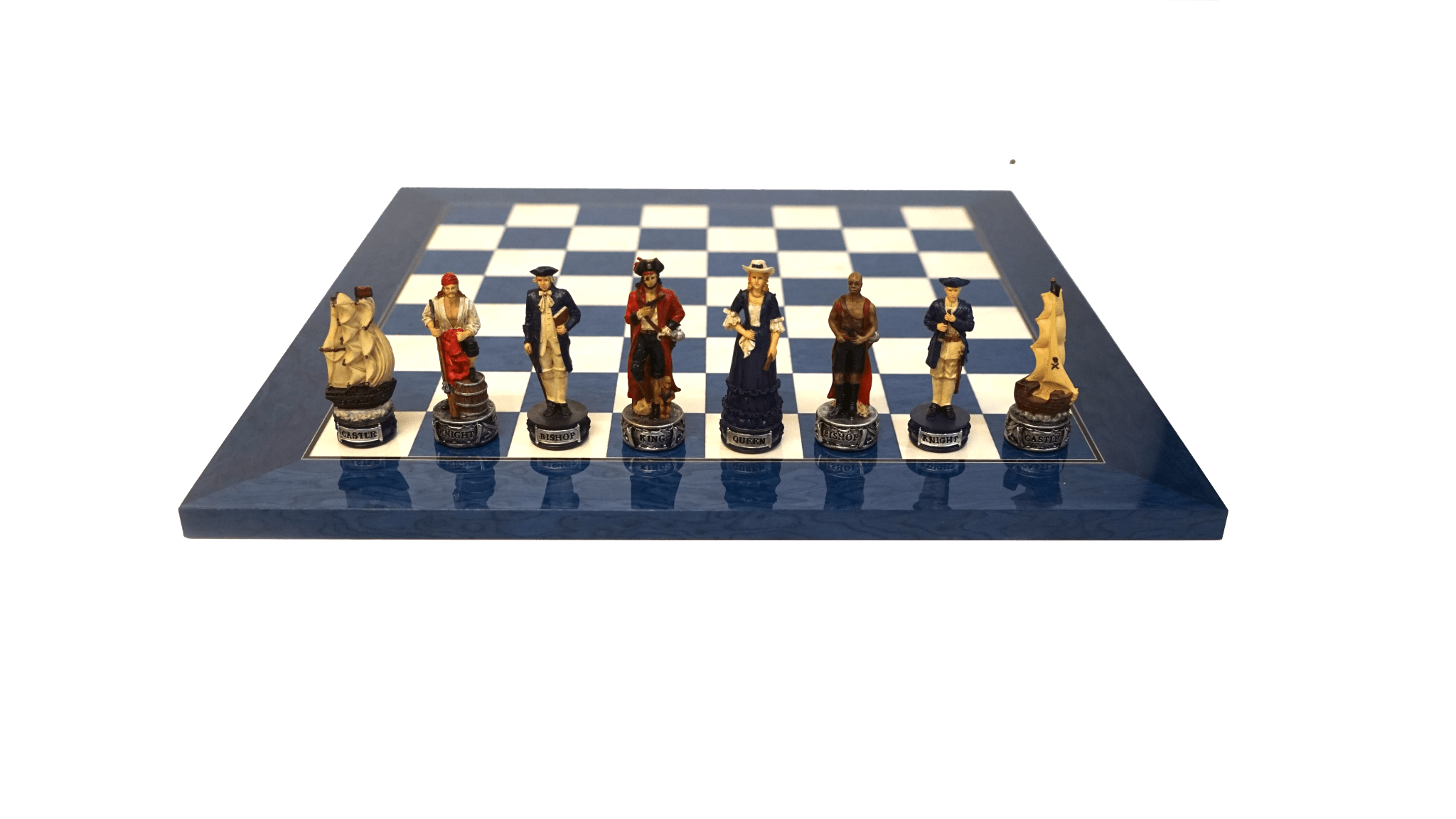 Ensemble Pirates contre la Marine - Laqué bleu - ensemble échecs décoratif - Rouge et Noir