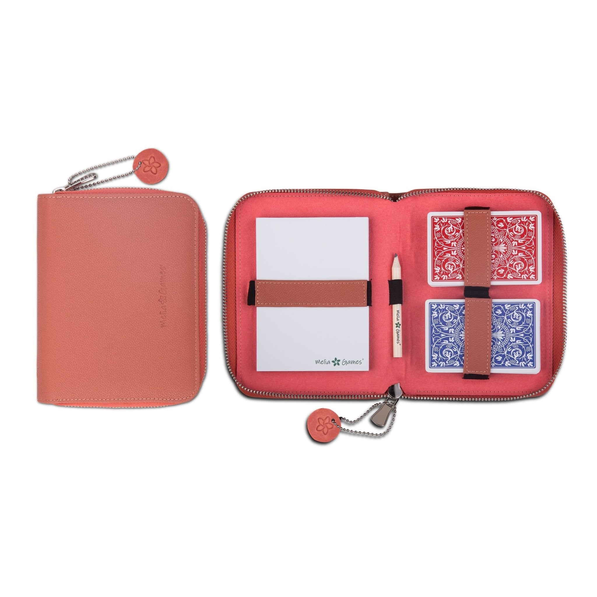 Etui de bridge en cuir pleine fleur - Corail - jeu de cartes coffret bridge à jouer coffret de cartes luxe - Rouge et Noir