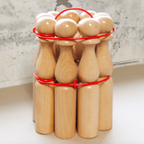 Jeu de 9 quilles vernies - 30 cm - Jeu d'adresse en bois - Rouge et Noir