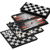 Jeu d'échecs / Backgammon en plastique - Magnétique - Coffre d'échecs et jeu d'échecs de voyage - Rouge et Noir