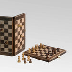 Jeu d'échecs de voyage magnétique en bois marqueté Ulbrich - Noyer / Erable moucheté - Coffre d'échecs et jeu d'échecs de voyage - Rouge et Noir