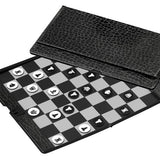Jeu d'échecs portefeuille de poche - pièces plates - 10 x 17 cm - Coffre d'échecs et jeu d'échecs plastique de voyage - Rouge et Noir