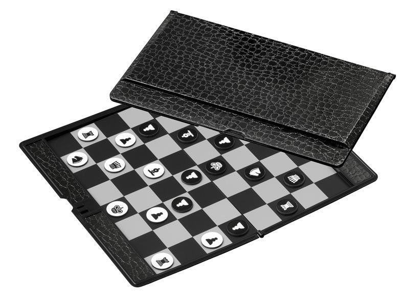 Jeu d'échecs portefeuille de poche - pièces plates - 10 x 17 cm - Coffre d'échecs et jeu d'échecs plastique de voyage - Rouge et Noir