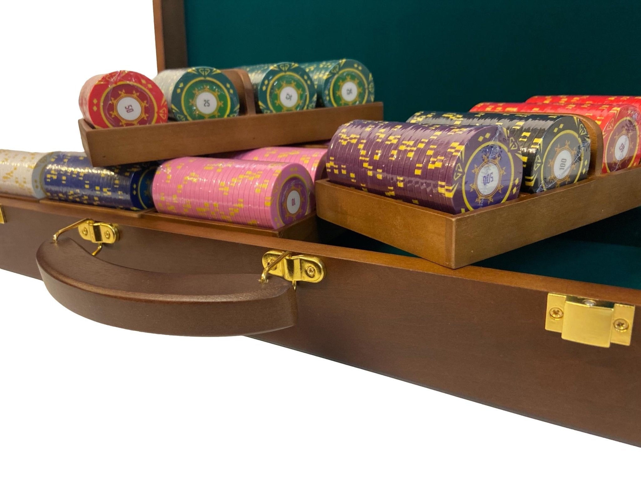 Mallette de 500 jetons - Bois avec racks - Sunshine - 14,5 gr - mallette de poker en aluminium coffret de poker de luxe cadeau bel objet - Rouge et Noir