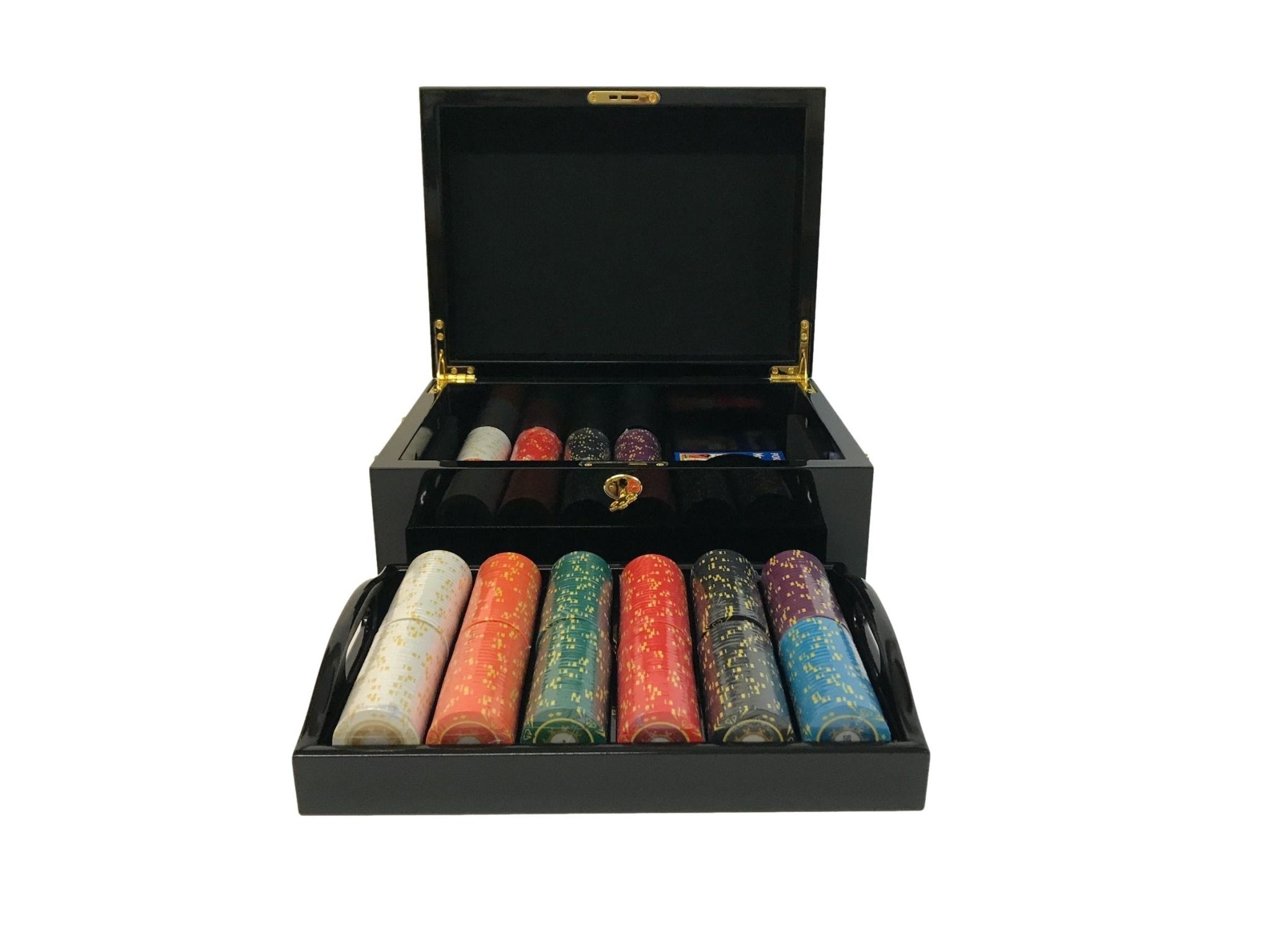Mallette de 500 jetons - Bois laqué Noir - Sunshine - 14,5 gr - mallette de poker aluminium coffret de poker de luxe cadeau bel objet - Rouge et Noir