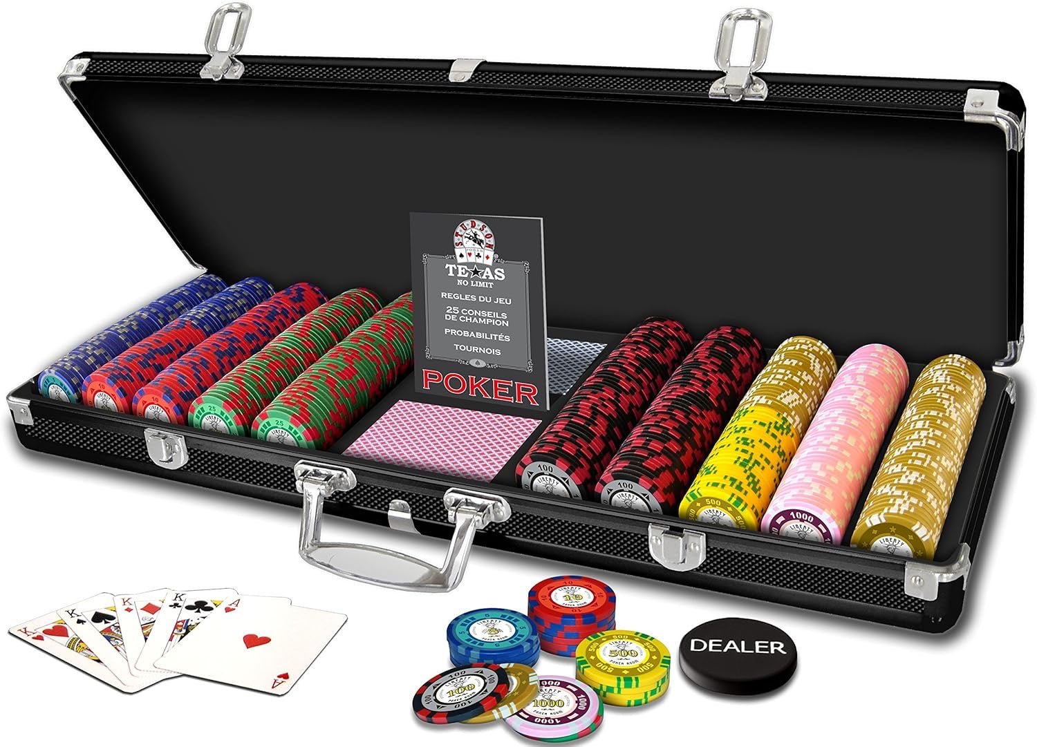 Mallette de 500 jetons - Liberty - mallette de poker aluminium - Rouge et Noir