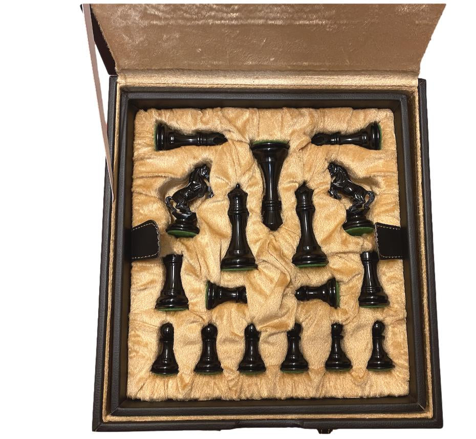 Pièces ébène cavalier cabré + Coffre luxe cuir - jeu d'échecs accessoire d'échecs boite d'échecs - Rouge et Noir