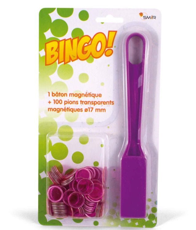 Pions de loto en plastique magnétiques 17 mm + bâton magnétique - jeu traditionnel jeu de loto - Rouge et Noir