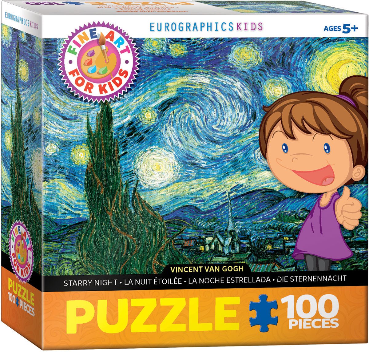 Puzzle Eurographics - 100 p - La nuit étoilée - Vincent Van Gogh - Puzzle en carton - Rouge et Noir