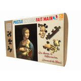 Puzzle MW - 24 p - La dame à l'hermine - Léonard De Vinci - Puzzle en bois Michèle Wilson enfant solitaire - Rouge et Noir