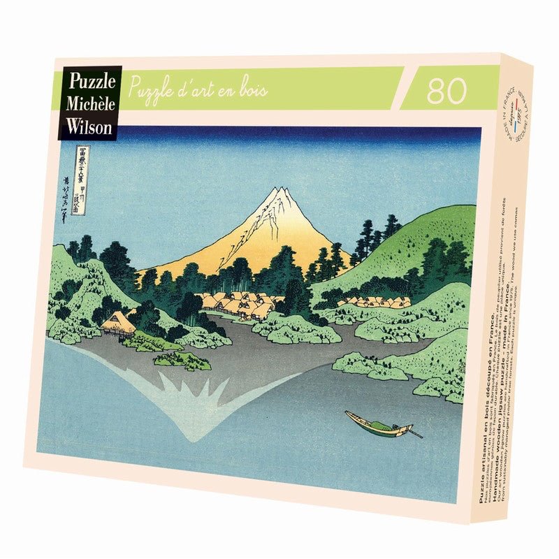 Puzzle MW - 80 p - Reflets du Mont Fuji - Hokusaï - Puzzle en bois Michèle Wilson - Rouge et Noir