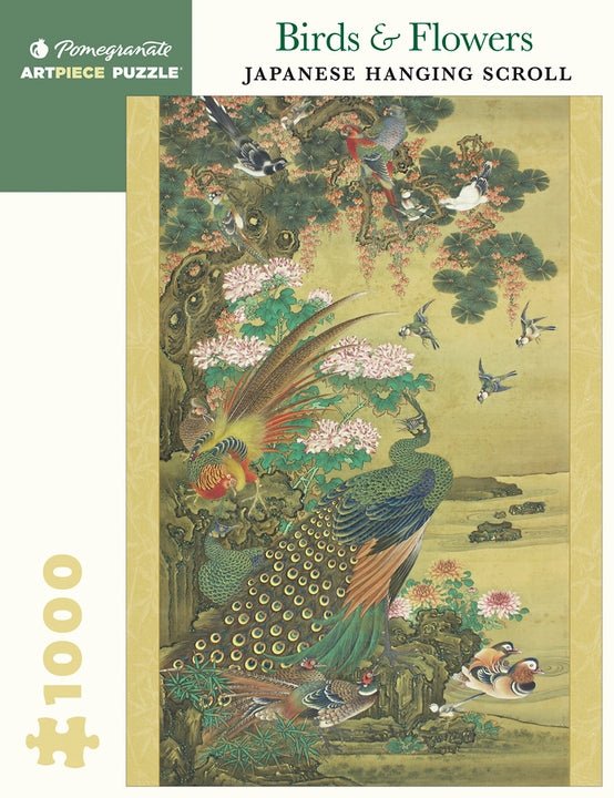 Puzzle Pomegranate - 1000 p - Birds and Flowers - Parchemin suspendu japonais - Puzzle en carton - Rouge et Noir