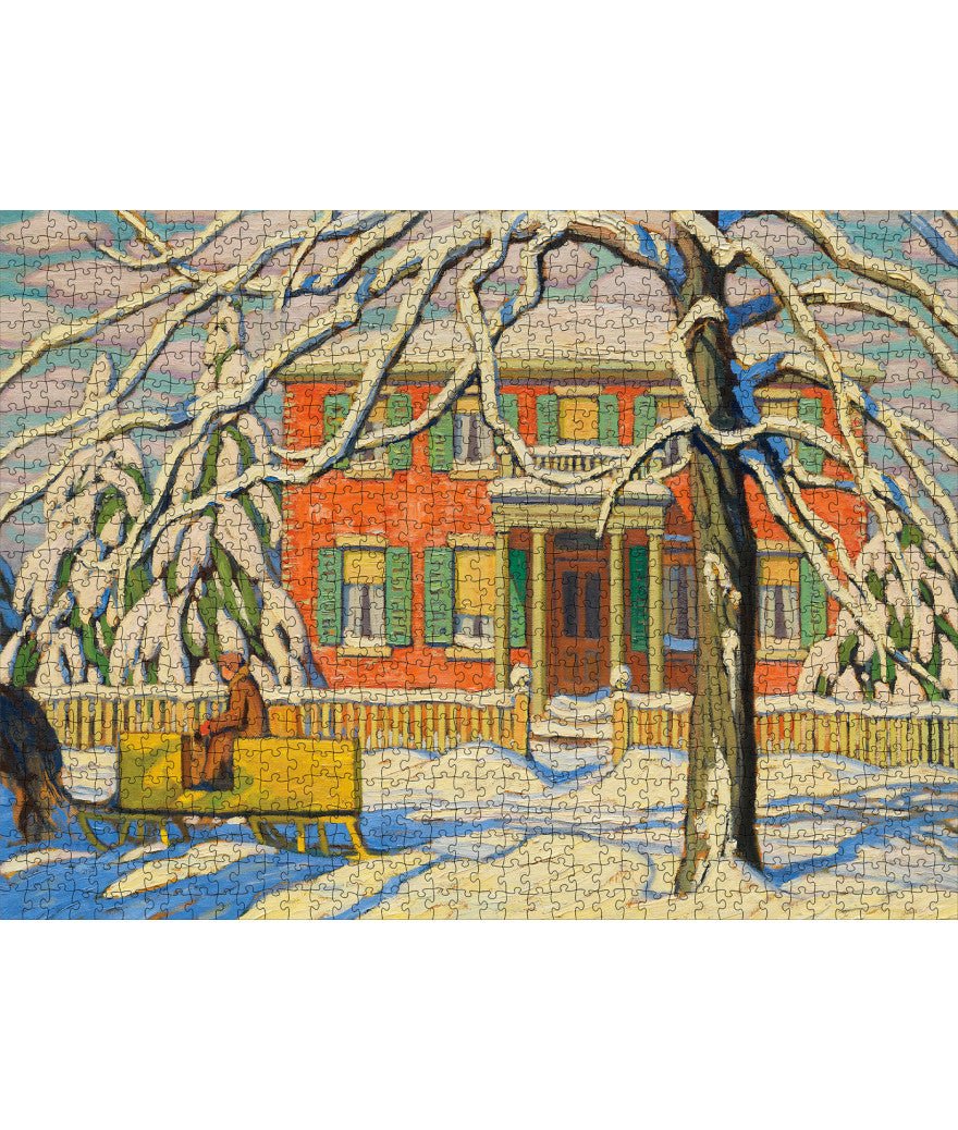 Puzzle Pomegranate - 1000 p - Maison rouge et traîneau jaune - Lawren S.Harris - Puzzle en carton - Rouge et Noir