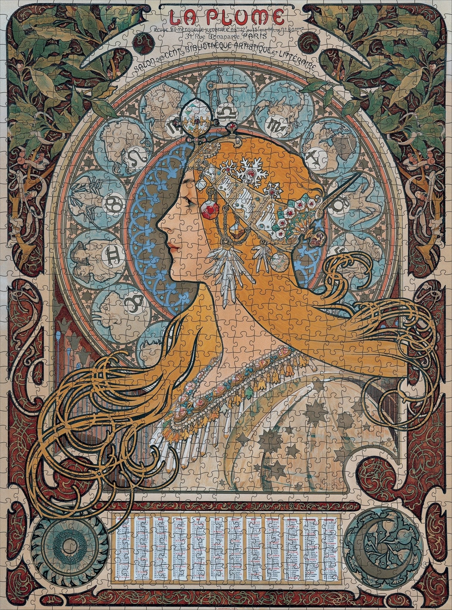Puzzle Pomegranate - 1000 p - Zodiac - Alphonse Mucha - Puzzle en carton - Rouge et Noir