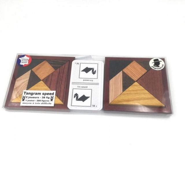 Tangram Speed Bois - 2 joueurs - Casse - tête en bois jeu solitaire jeu à deux - Rouge et Noir