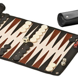 Backgammon de voyage - Roulable - Style cuir - Backgammon en cuir vegan de voyage - Rouge et Noir