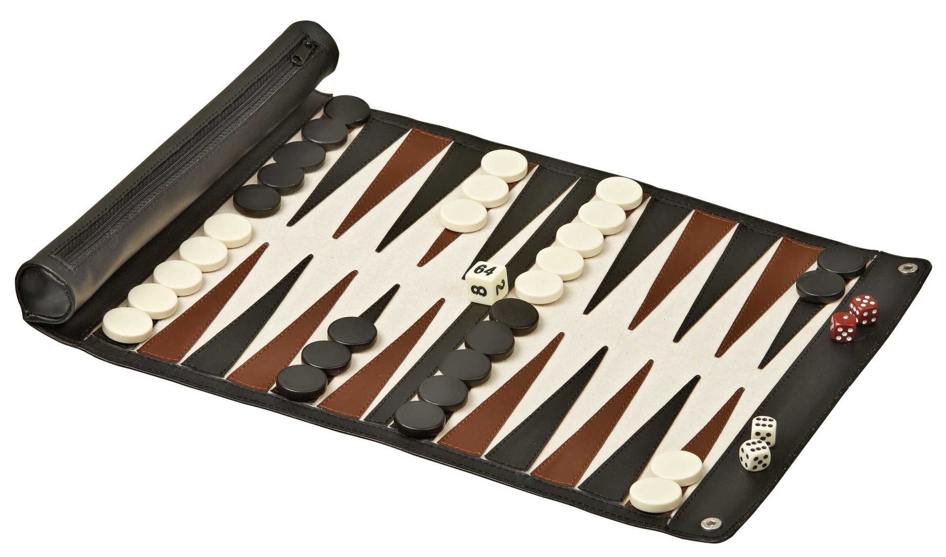 Backgammon de voyage - Roulable - Style cuir - Backgammon en cuir vegan de voyage - Rouge et Noir