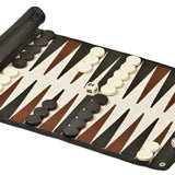 Backgammon de voyage - Roulable - Style cuir - Backgammon en cuir vegan de voyage - Rouge et Noir